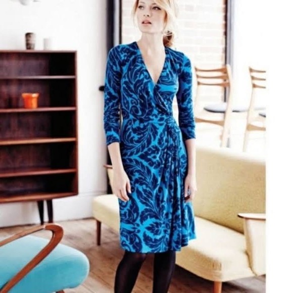 Boden Women’s Henrietta Faux Wrap Printed Dress Long Sleeve size 12L - Picture 1 of 5